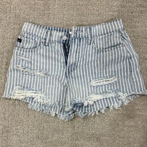 KanCan Blue and White Striped Jean Shorts